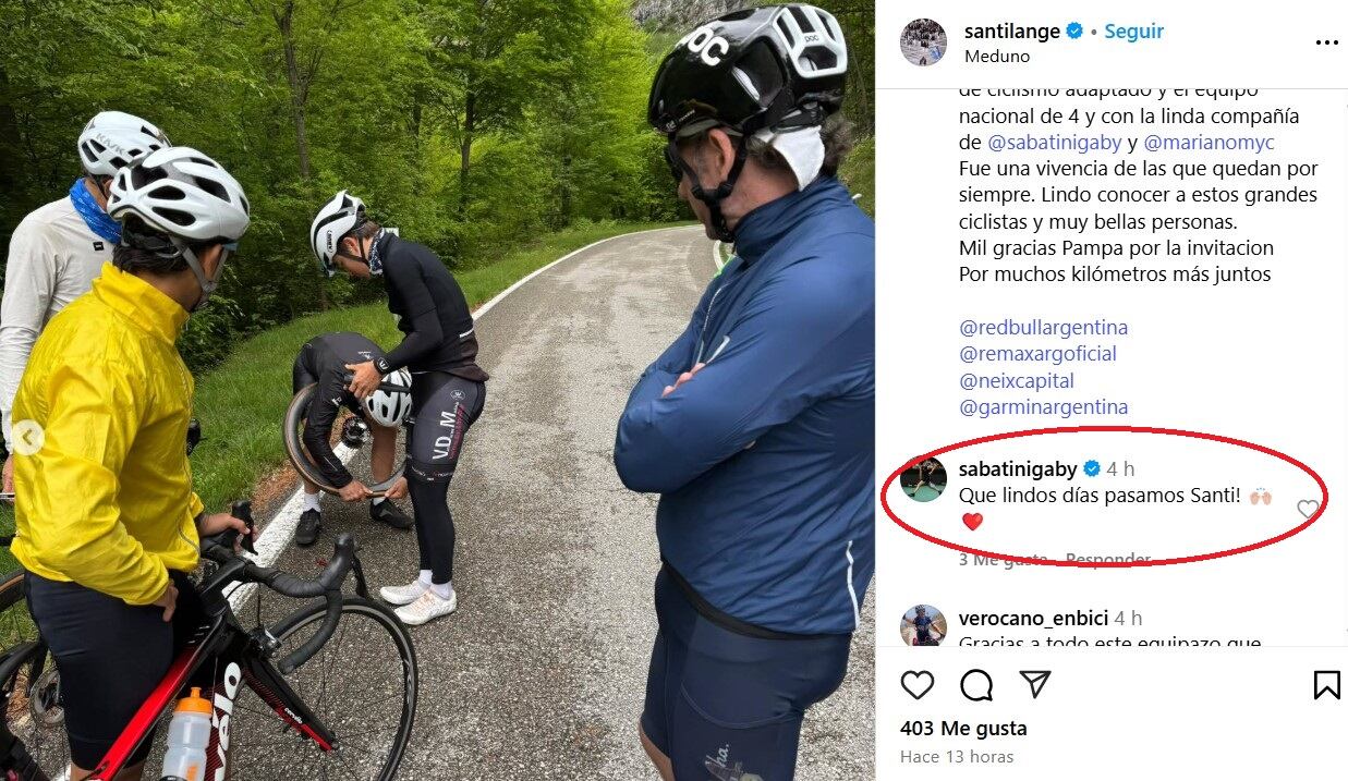 El comentario de Gaby Sabatini en la publicación de Santiago Lange