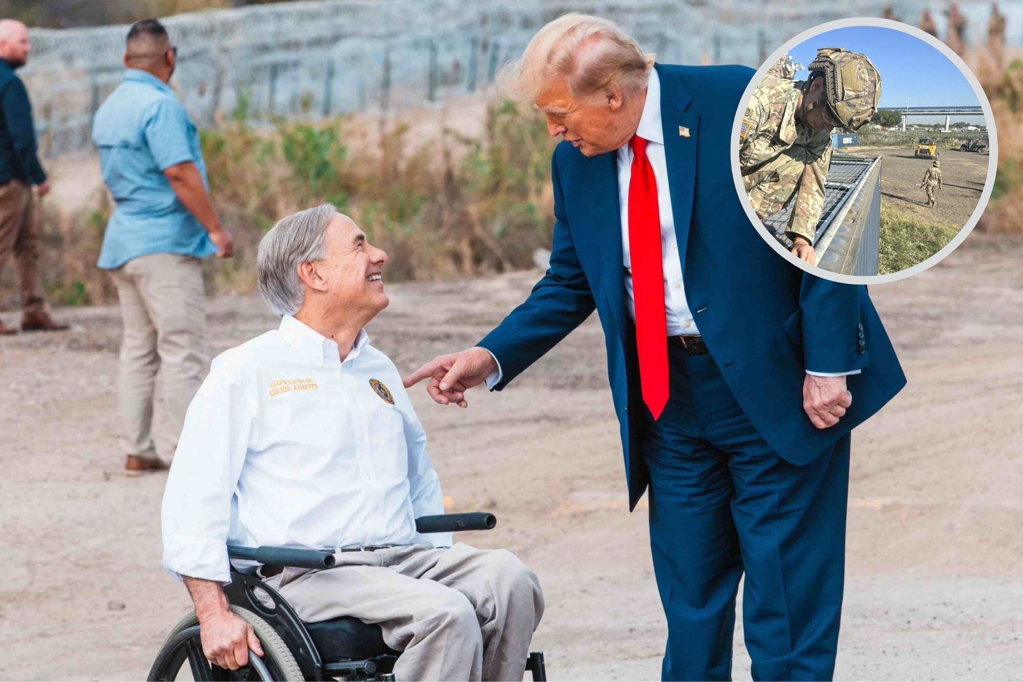 Soldados de la Guardia Nacional de Texas están reforzando las barreras con alambre de púas a lo largo de la frontera sur