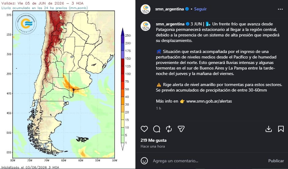 Clima: se espera una semana de lluvias torrenciales y frío 5 El Servicio Meteorológico Nacional adelantó el clima que se viene en los próximos días