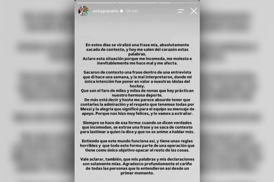 El descargo de Victoria Granatto en medio de la polémica por su frase sobre Lionel Messi