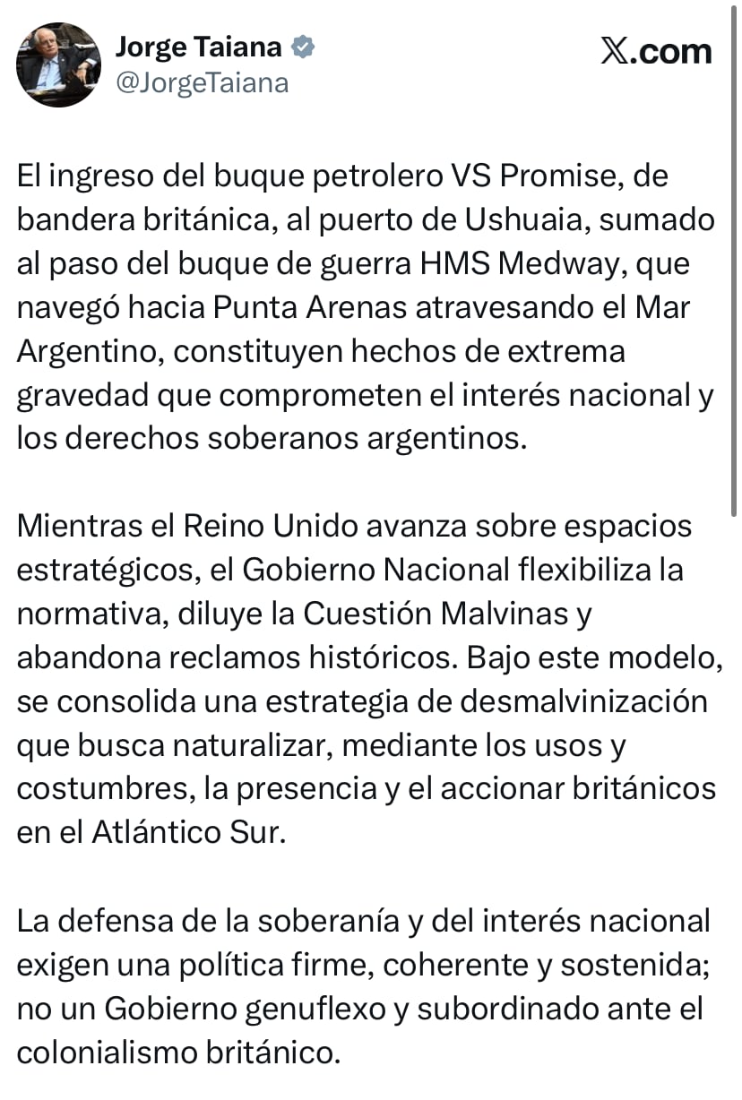 El posteo de Jorge Taiana