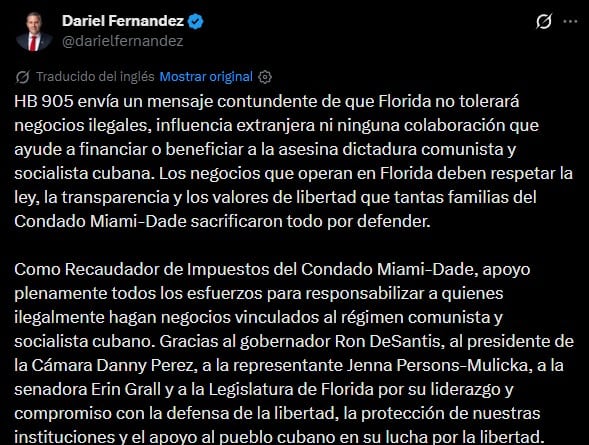 Noticias del sur de Florida y Miami hoy: se debatirá el presupuesto en plena pugna con DeSantis 9 El mensaje de Dariel Fernández en redes sociales