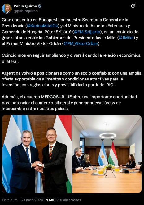 El tweet de Pablo Quirno tras el encuentro.