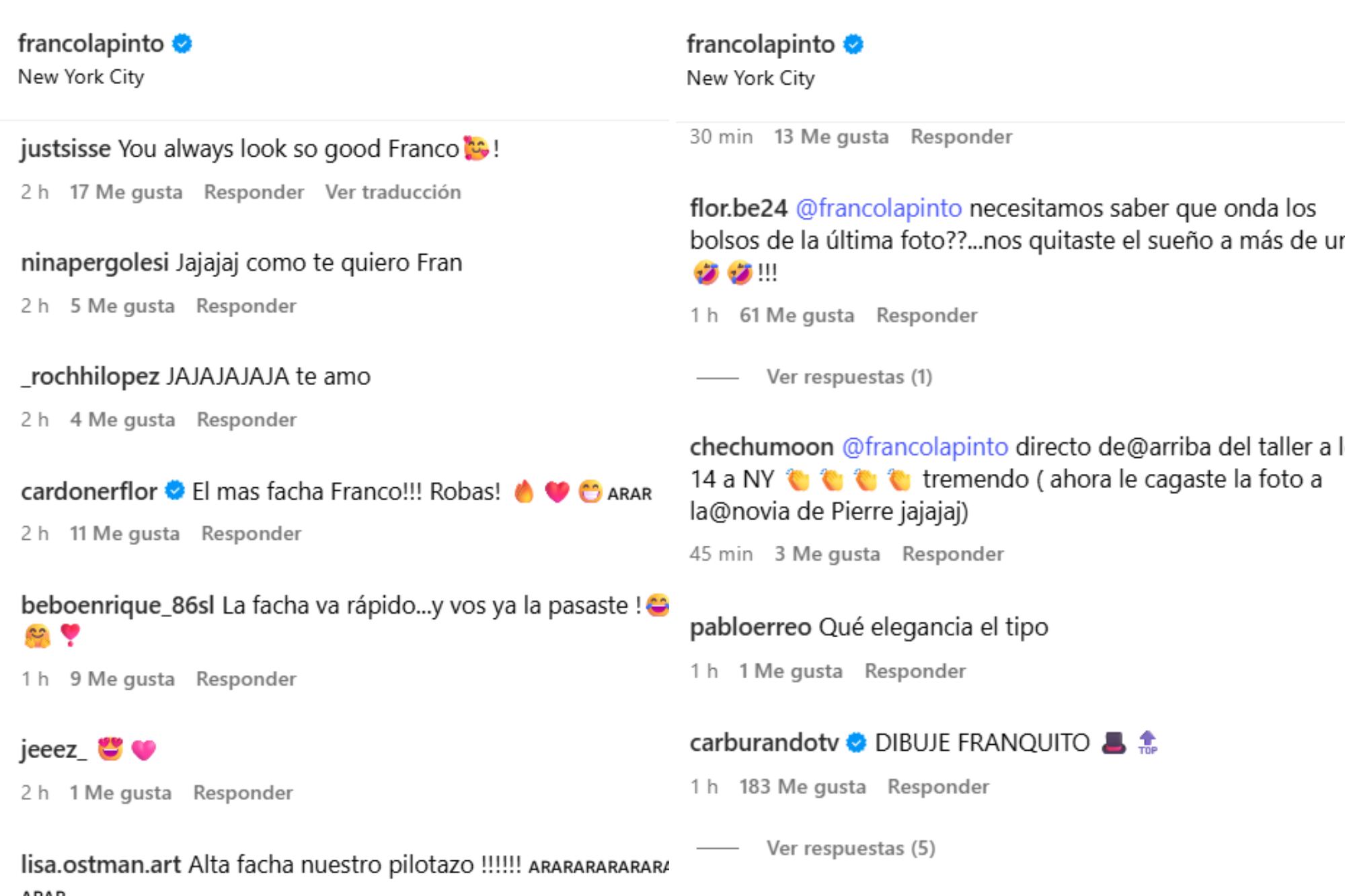 Estos fueron algunos de los principales elogios que recibió el piloto argentino en redes (Foto: Captura Instagram @francolapinto)