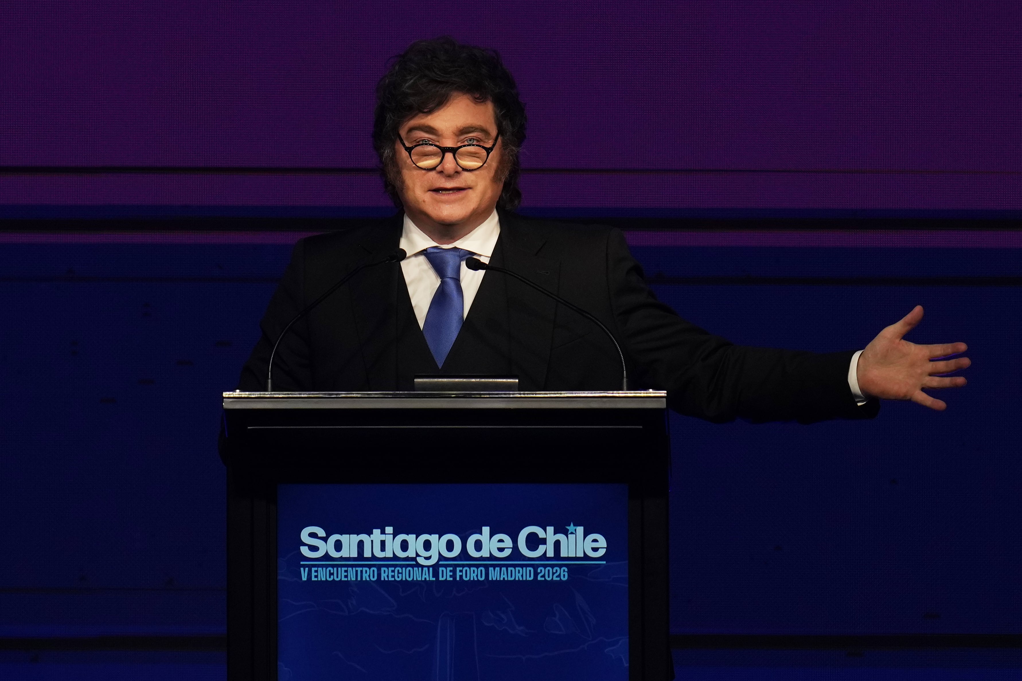 Javier Milei interviene en el llamado Foro de Madrid, celebrado en Santiago de Chile, el 3 de septiembre de 2026