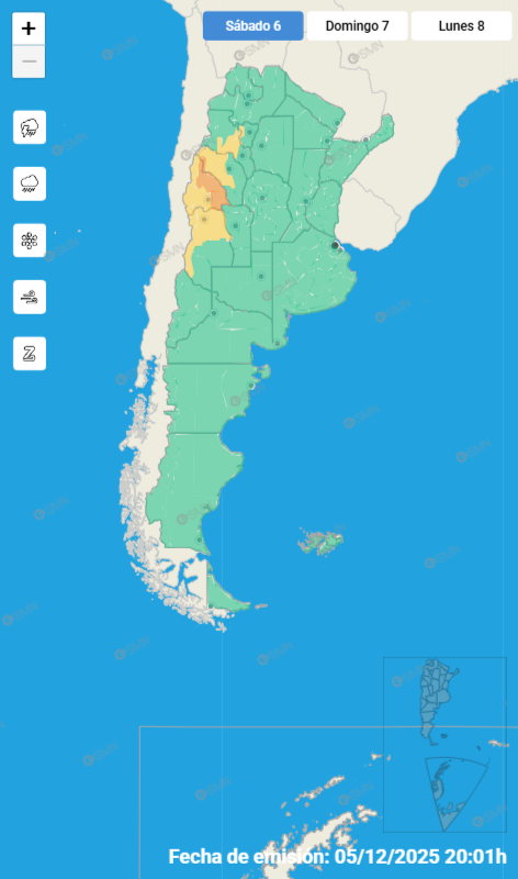 Las alertas emitidas por el SMN para este sábado 6 de diciembre