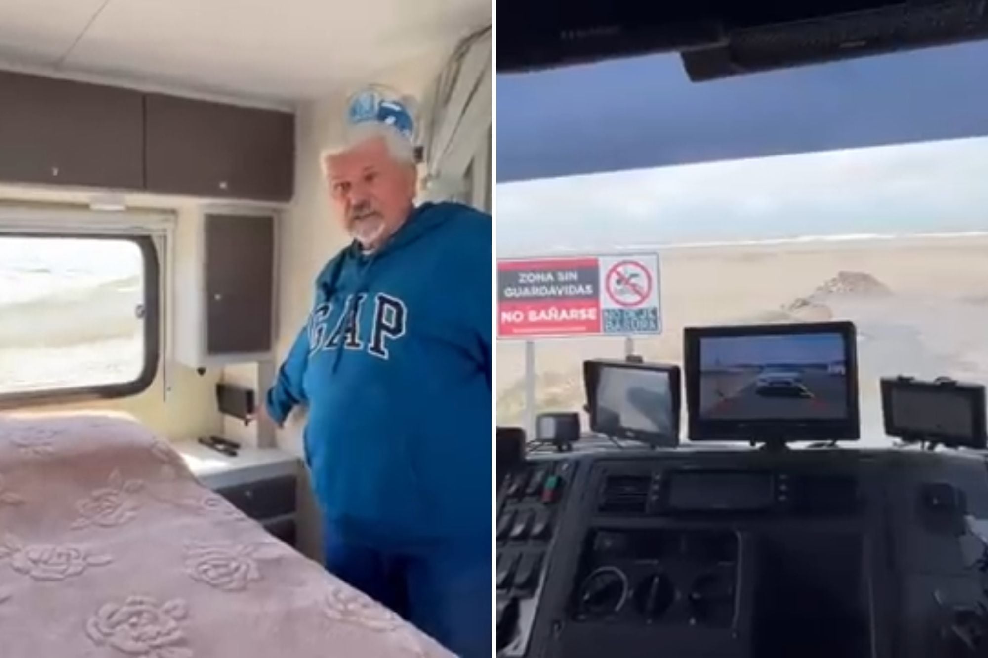 Desde su cama, Mario puede observar las cámaras de seguridad, que también están presentes en la parte delantera