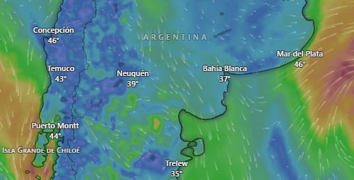 Mapa de Argentina con alertas meteorológicas en tonos naranja y amarillo por frío extremo