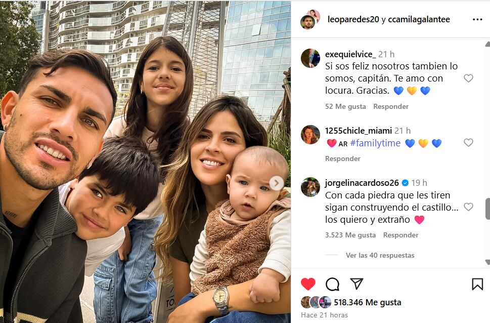 El contundente comentario de Jorgelina Cardozo en el posteo de Leo Paredes y Camila Galante (Foto: Captura Instagram)