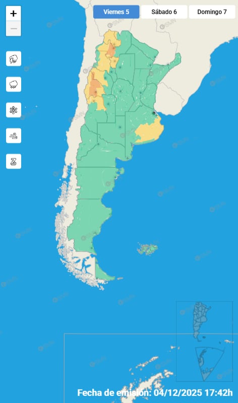 Mapa de alertas para este viernes 5 de diciembre