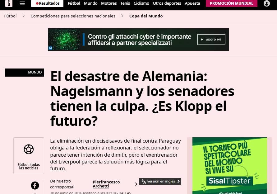 Qué dijeron los medios de otros países sobre la dura derrota de Alemania frente a Paraguay.