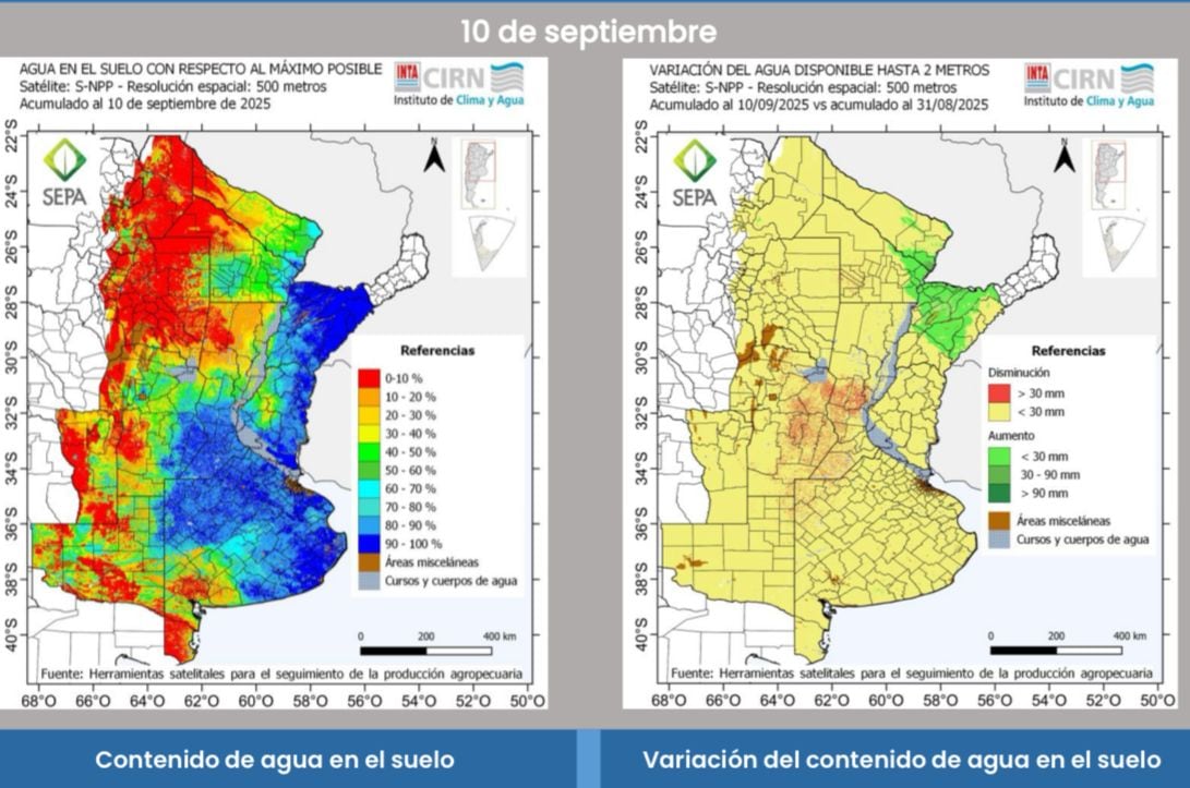 Mapas de contenido de agua en el suelo