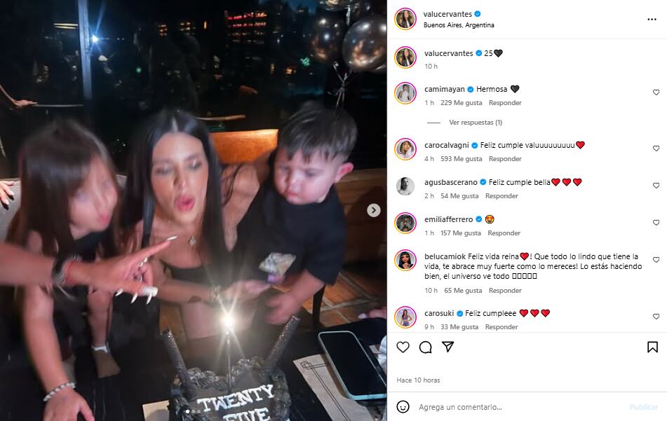 Valentina celebró su cumpleaños en Buenos Aires junto a sus hijos (Foto: Instagram @valucervantes)