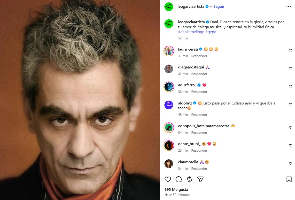 Leo García tras la muerte de Melingo (Foto: Captura Instagram/@leogarciaartista)