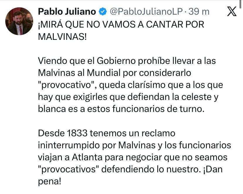 El posteo de Pablo Juliano