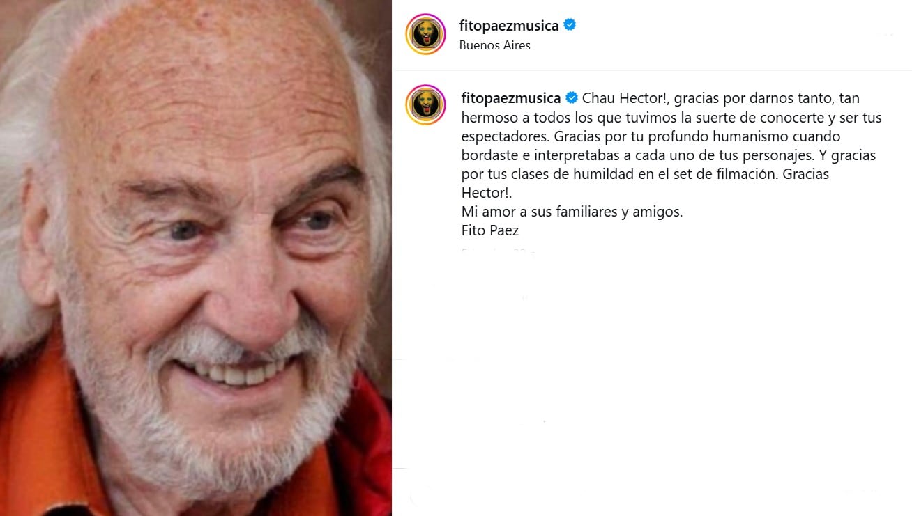 El mensaje de Fito Páez para despedir a Héctor Alterio (Foto: Captura Instagram/@fitopaezmusica)