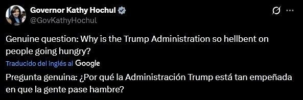 La gobernadora de Nueva York respondió así a la advertencia del USDA