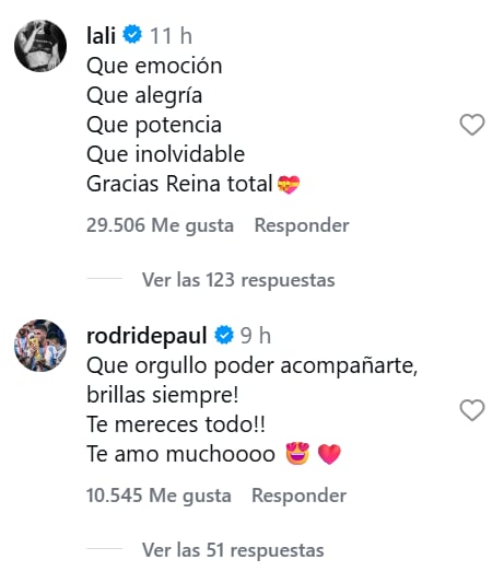 La respuesta de Lali y Rodrigo De Paul al posteo que hizo TIni