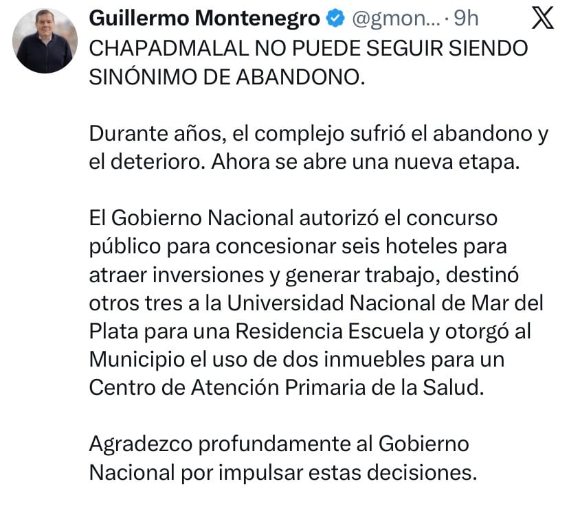El posteo de Montenegro para celebrar la medida