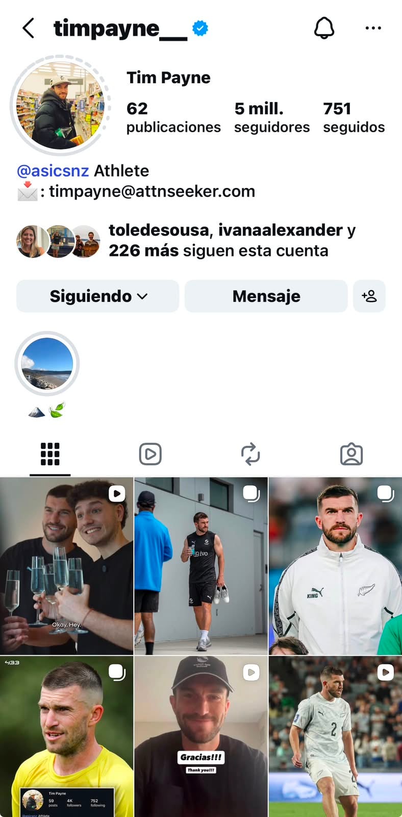 Tim Payne alcanzó los 5 millones de seguidores en Instagram