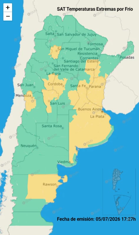 En varias provincias argentinas rige una alerta por frío extremo