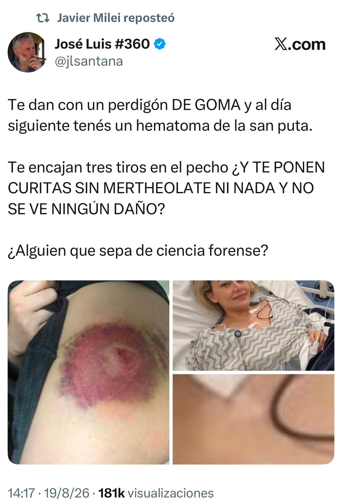 Posteo retuiteado por Milei sobre el caso Cerimedo