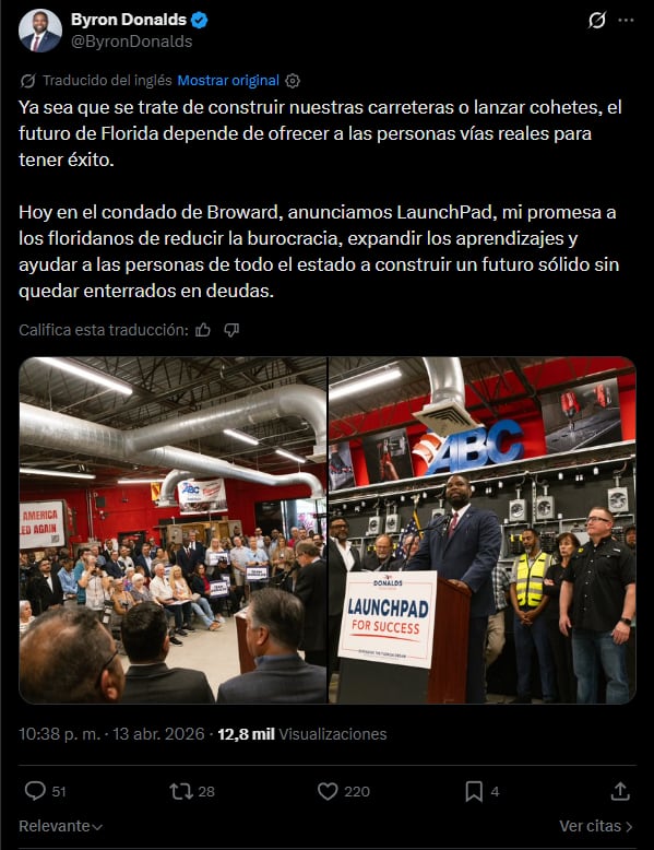 La propuesta de Byron Donalds en medio de su campaña para la gobernación de Florida