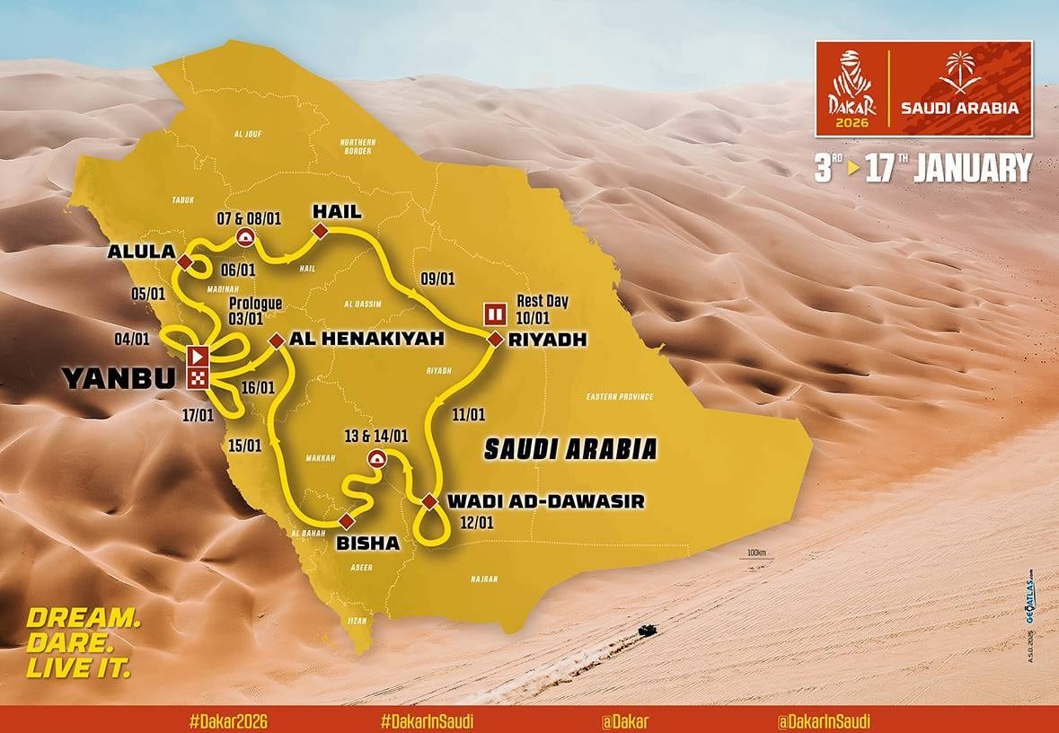 El mapa del recorrido del Dakar 2025, en Arabia Saudita