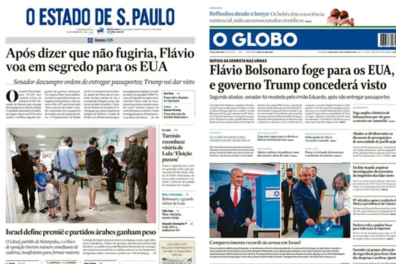 Las tapas de los diarios de Brasil tras la huida de Flavio Bolsonaro a EE.UU. vía la Argentina