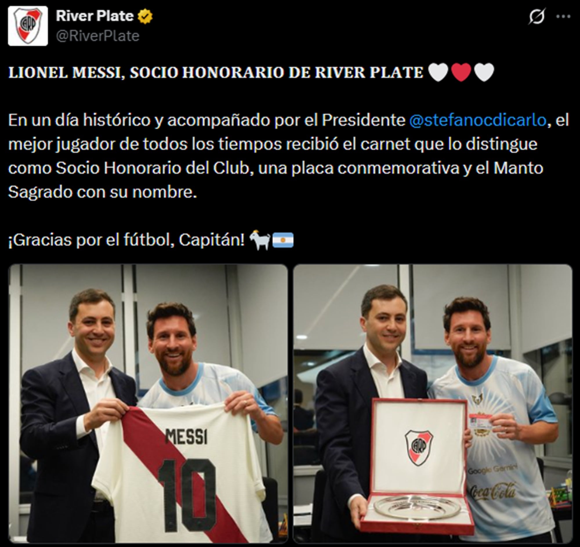 La distinción de River para Messi en la previa al partido entre Argentina y Benín