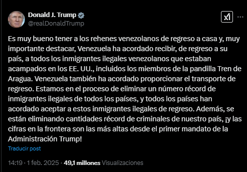 El presidente Donald Trump celebró la noticia de la liberación de los seis detenidos