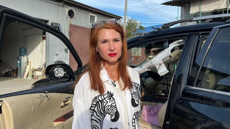El interior del automóvil de Olena Kryvchun fue destrozado por un explosivo lanzado desde un dron
