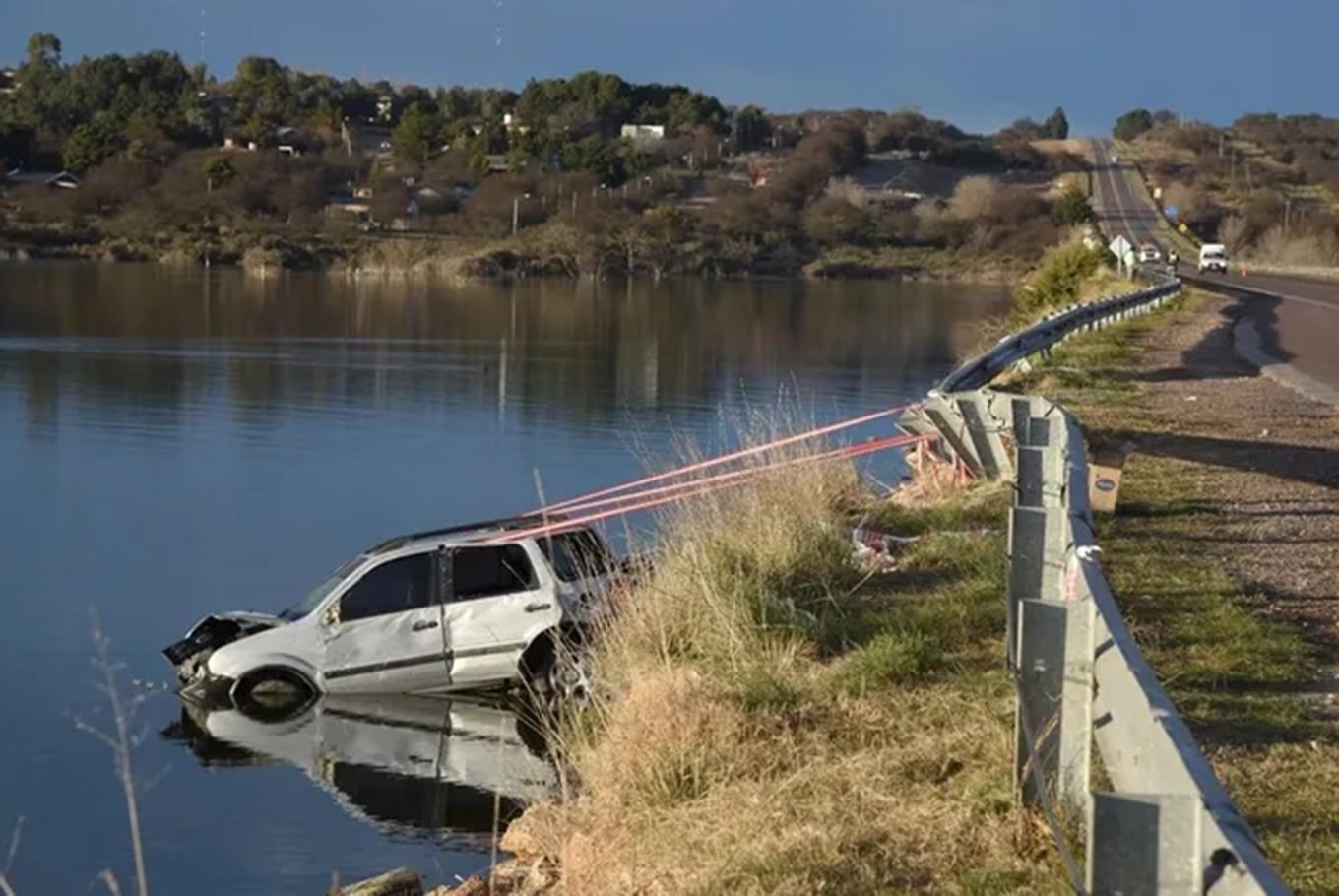 Un hombre murió aplastado por un árbol mientras cortaba leña con una motosierra 6 El operativo para retirar el vehículo del agua