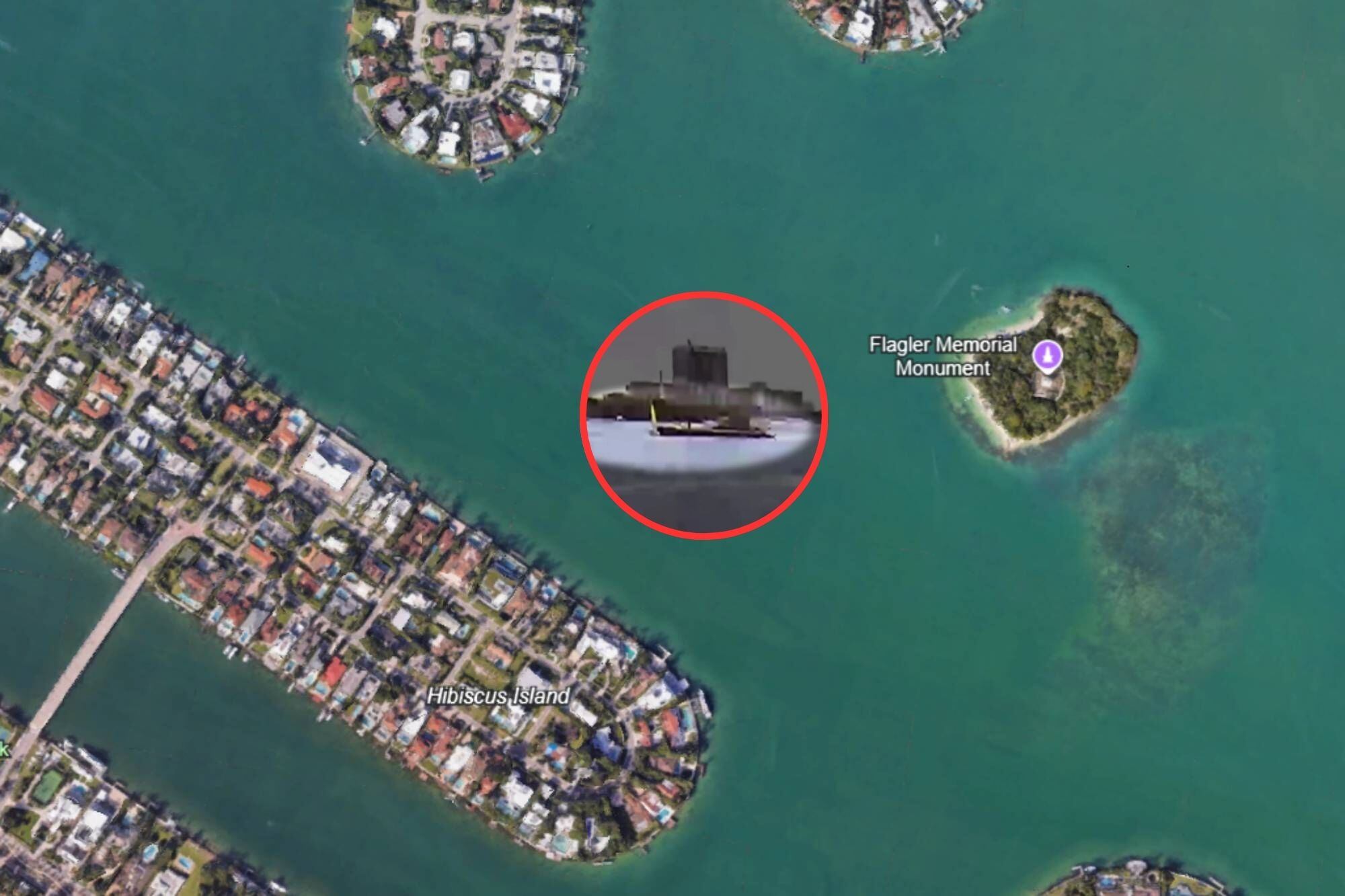 El lugar del choque de embarcaciones, entre la isla Hibiscus y la isla Monumento, en Miami