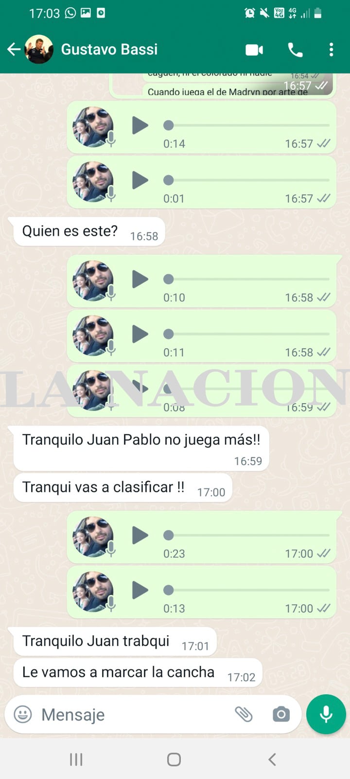 Una conversación entre Juan Pablo Beacon y Gustavo Bassi a las que tuvo acceso LA NACION