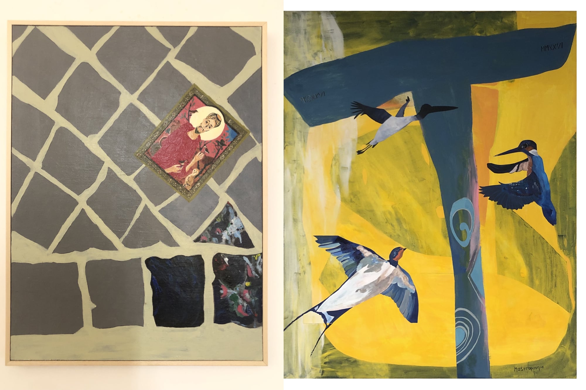 Gracias a la búsqueda espiritual, Micaela Mastropasqua ganó el primer premio de pintura en Roma Future Week. (En la foto, algunas de sus obras)