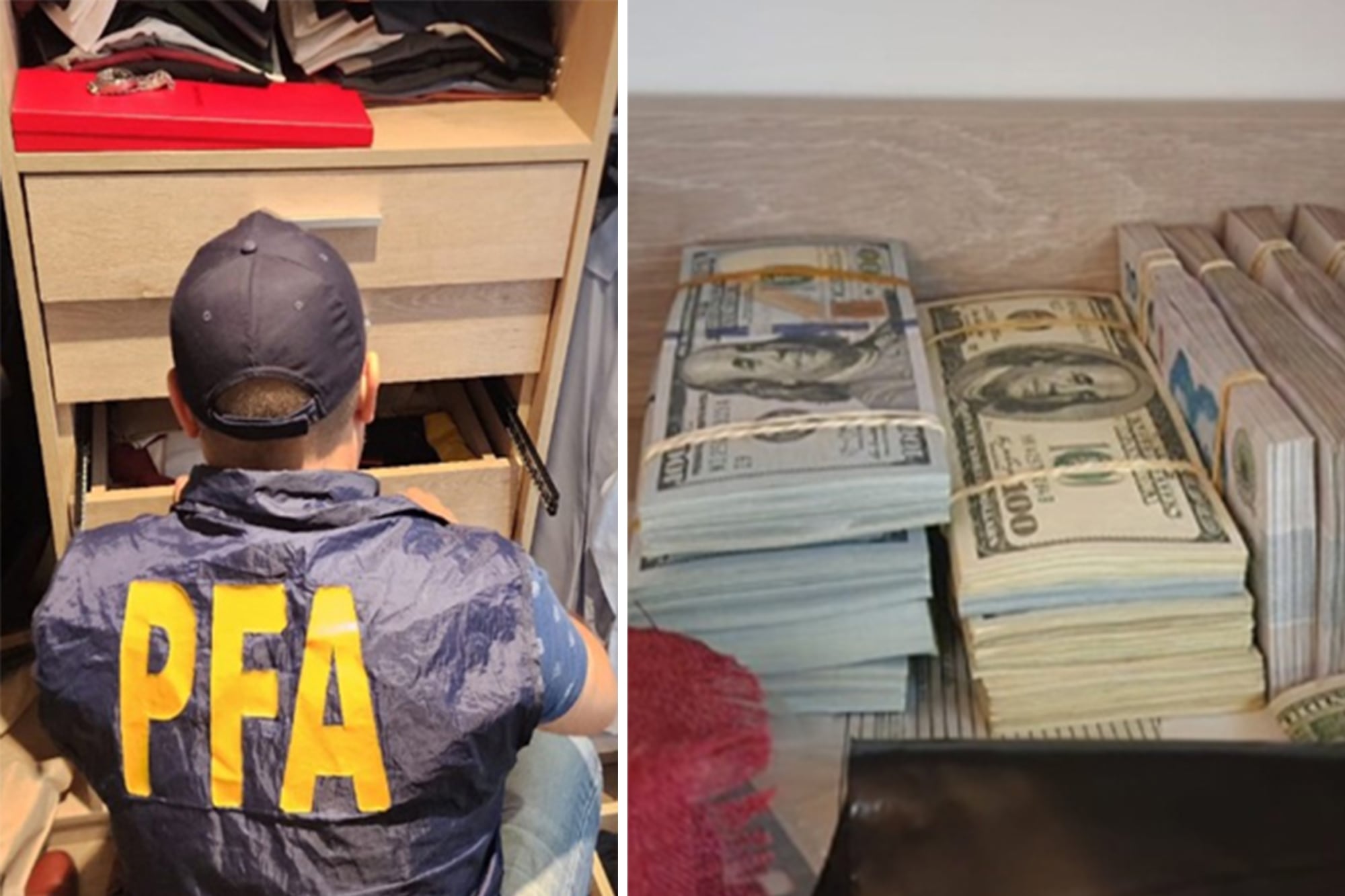 Imágenes del dinero encontrado en el allanamiento en la casa de Ornella Calvete