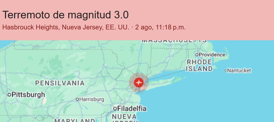 El terremoto de magnitud 3.0 sacudió a la localidad de Hasbrouck Heights, Nueva Jersey