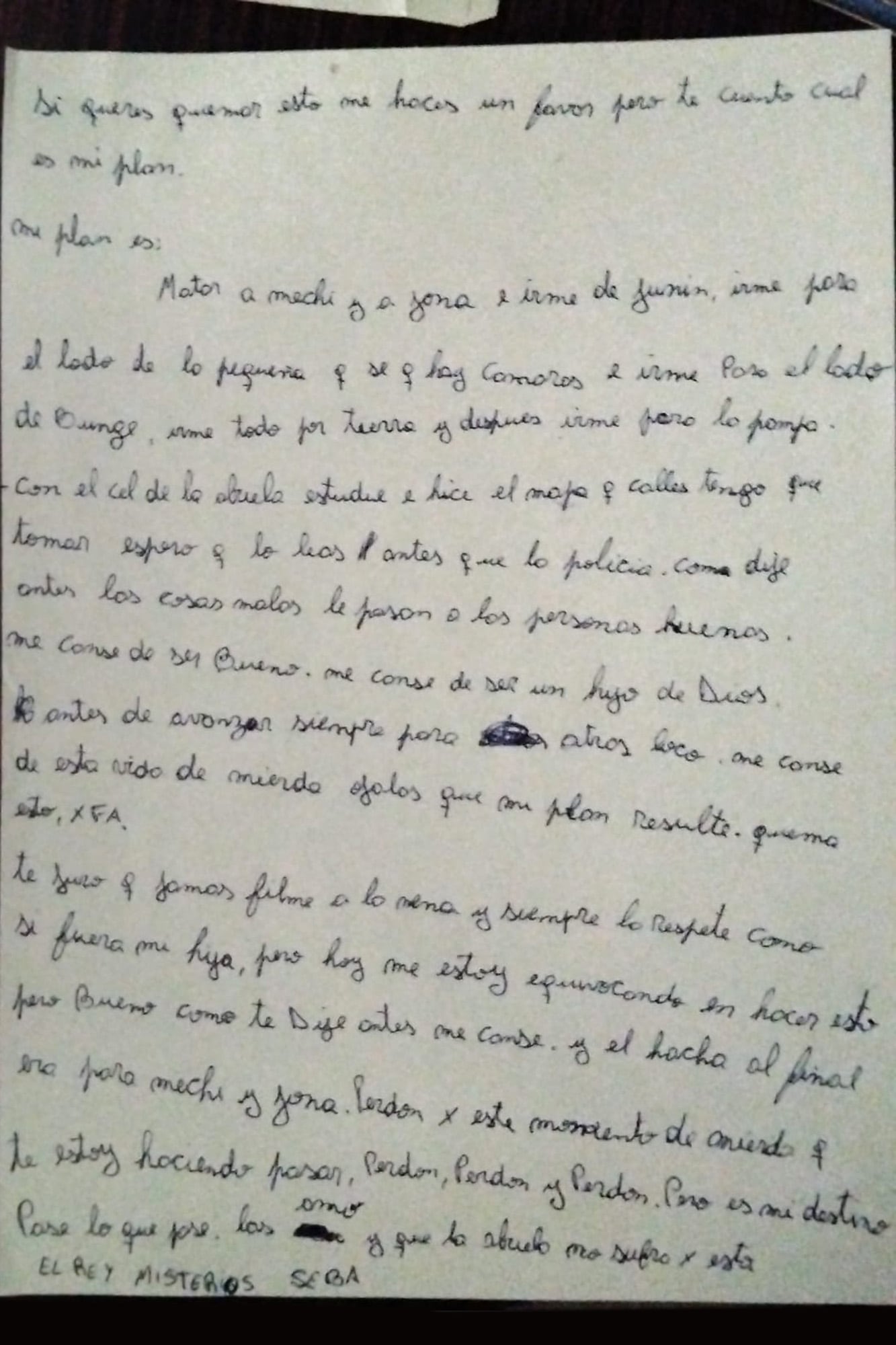 Carta que había dejado el femicida de Junin
