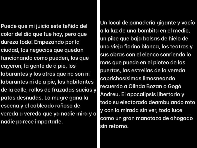 Malosetti aprovechó su posteo para hablar sobre la situación económica y social del país