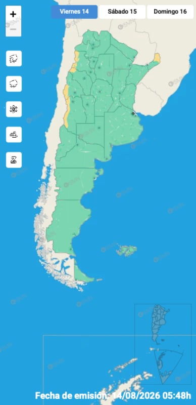 El mapa de alertas del SMN para la jornada