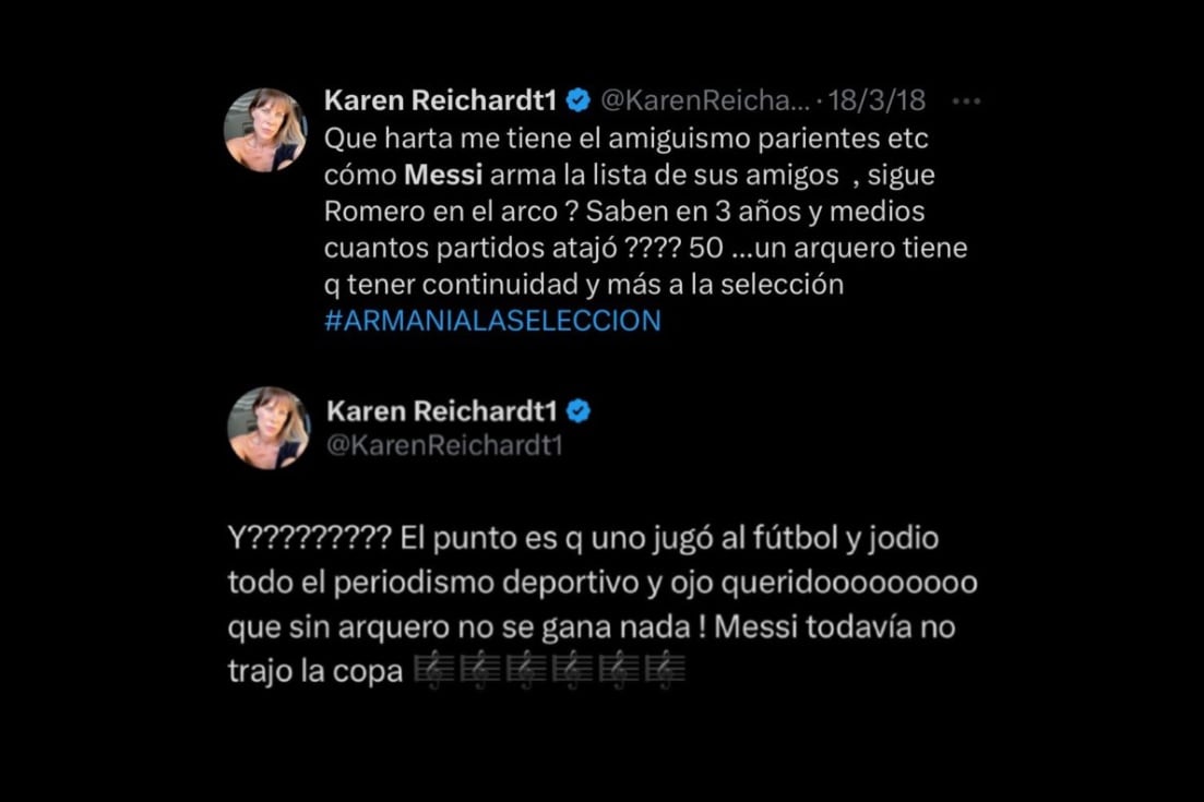 Los posteos de Karen Reichardt en contra de Lionel Messi