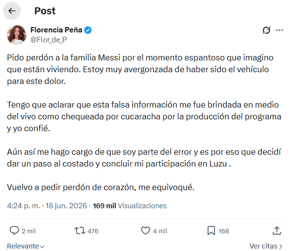 El posteo de Florencia Peña en X