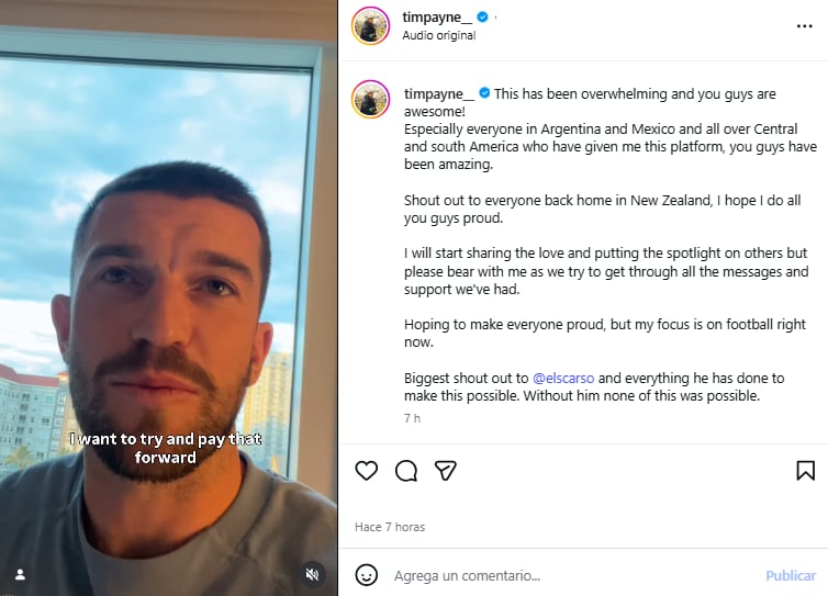 Tim Payne publicó un video para agradecer el apoyo de los fans (Foto: Instagram @timpayne__)