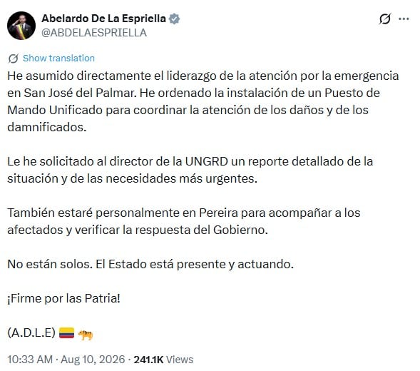El posteo de Abelardo de la Espriella