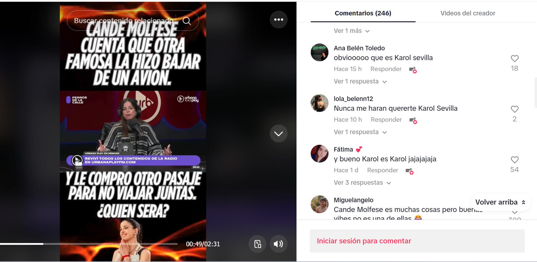 Varios comentarios en TikTok apuntaron a Karol Sevilla (Foto: Captura TikTok @rodridice)