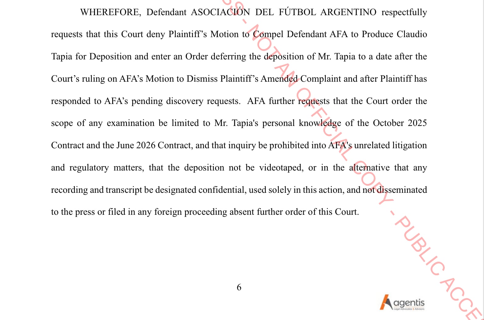 El estudio que defiende a la AFA pidió que la declaración de Tapia no se grabe y que sea reservada.