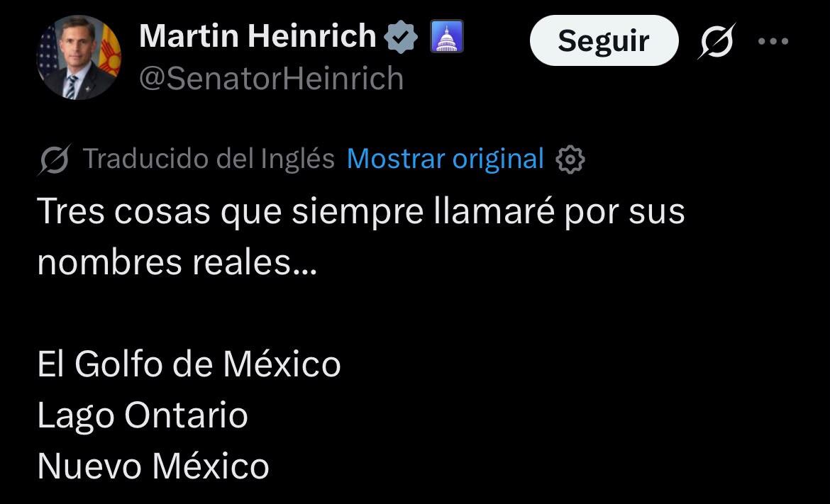 El senador Martin Heinrich defendió el uso de las denominaciones tradicionales para el Golfo de México, el lago Ontario y Nuevo México