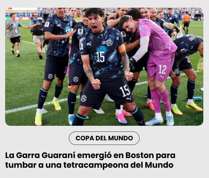 “La garra guaraní emergió en Boston para tumbar a una tetracampeona del mundo”, tituló Diario Popular de Paraguay