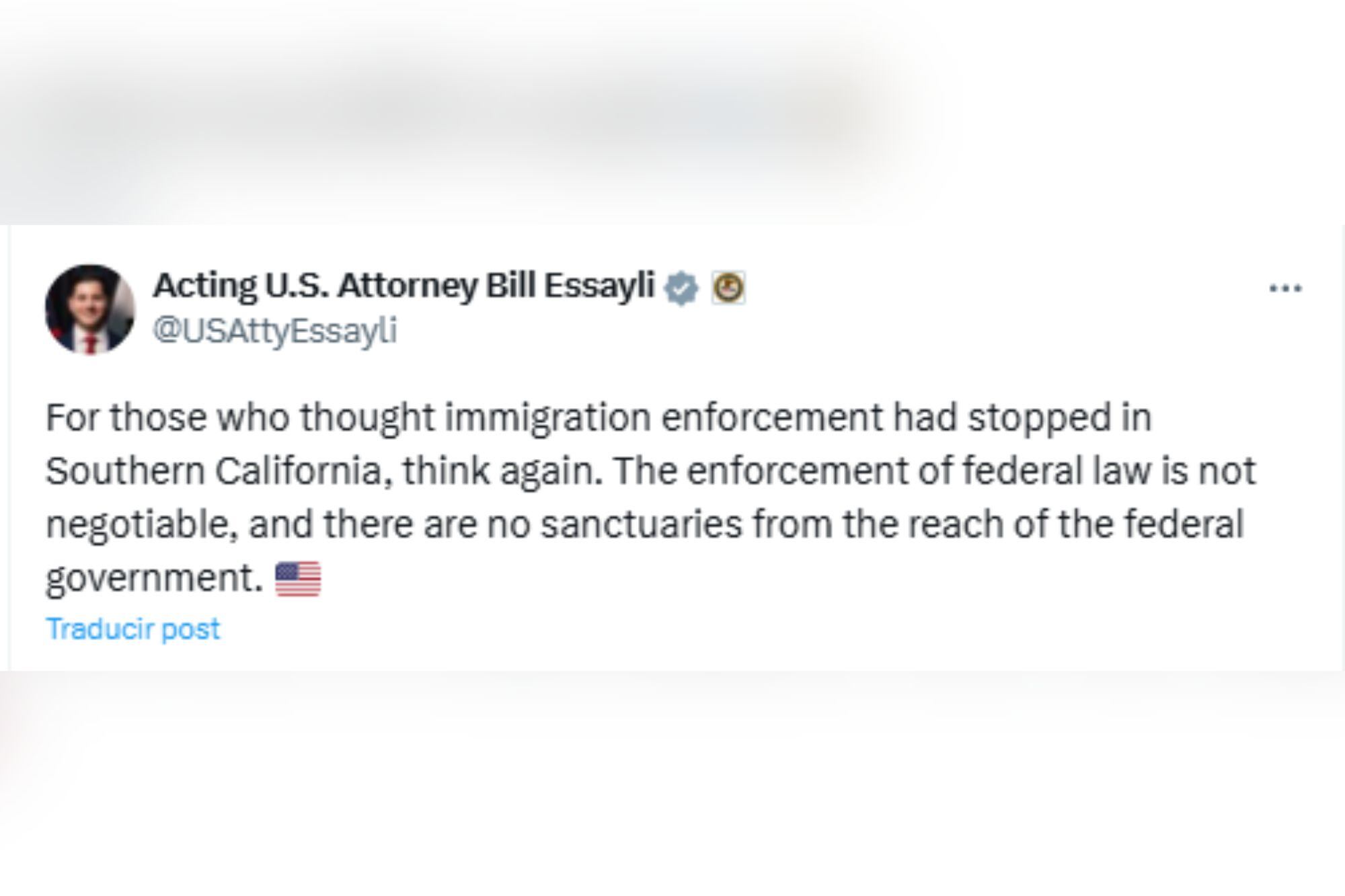 Bill Essayli emitió una advertencia a la población de California